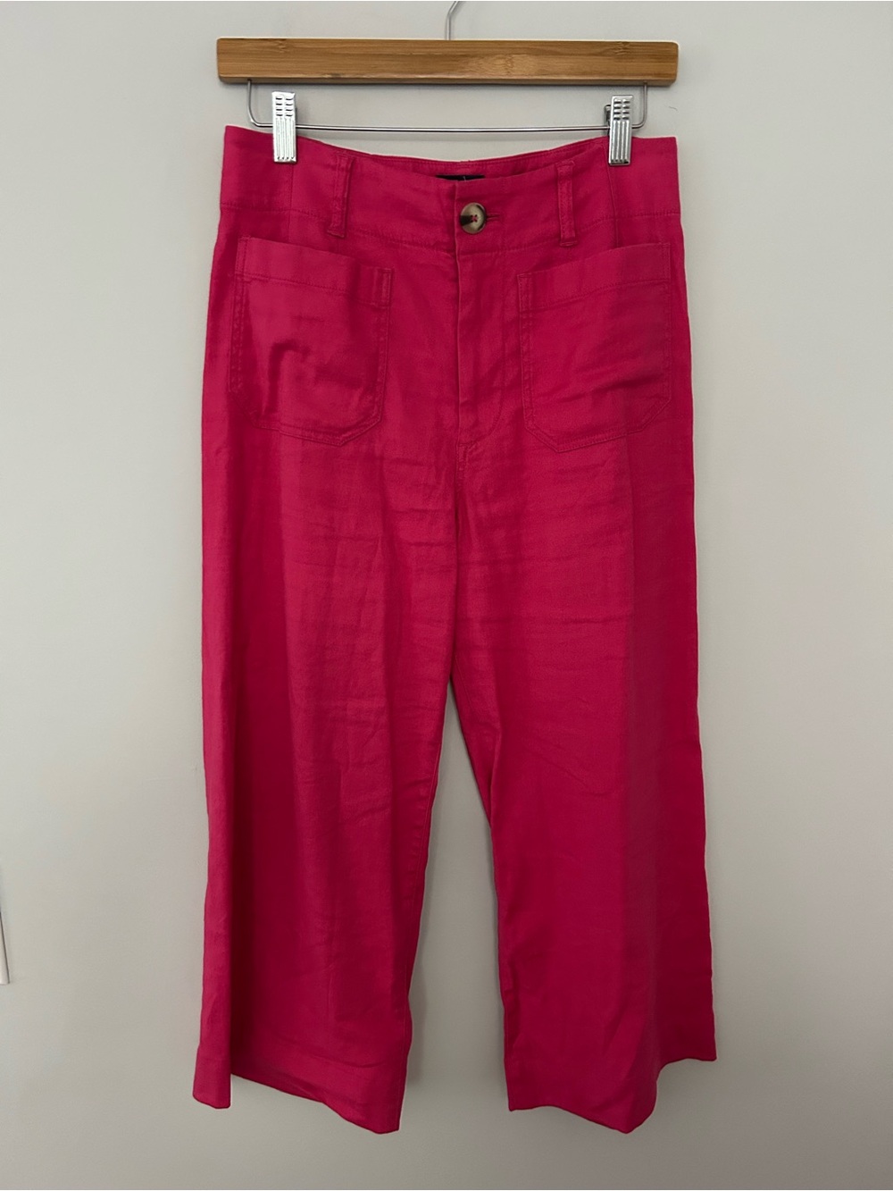 Anthropologie Maeve Colette European Linen‎ Stretch Wide Leg Pants Pink - Picture 2 of 7